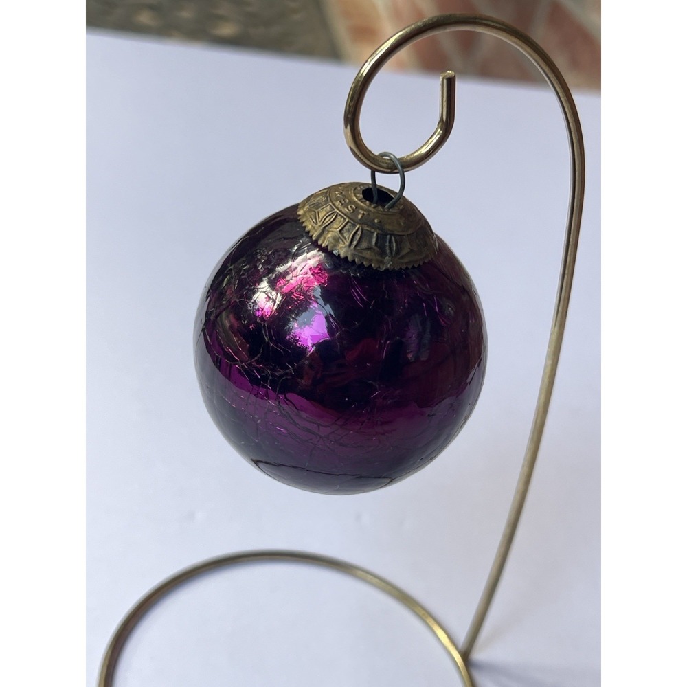 Midwest Kugel Deep Purple Crackle Glass UV Reactive Ornament Vintage 3"